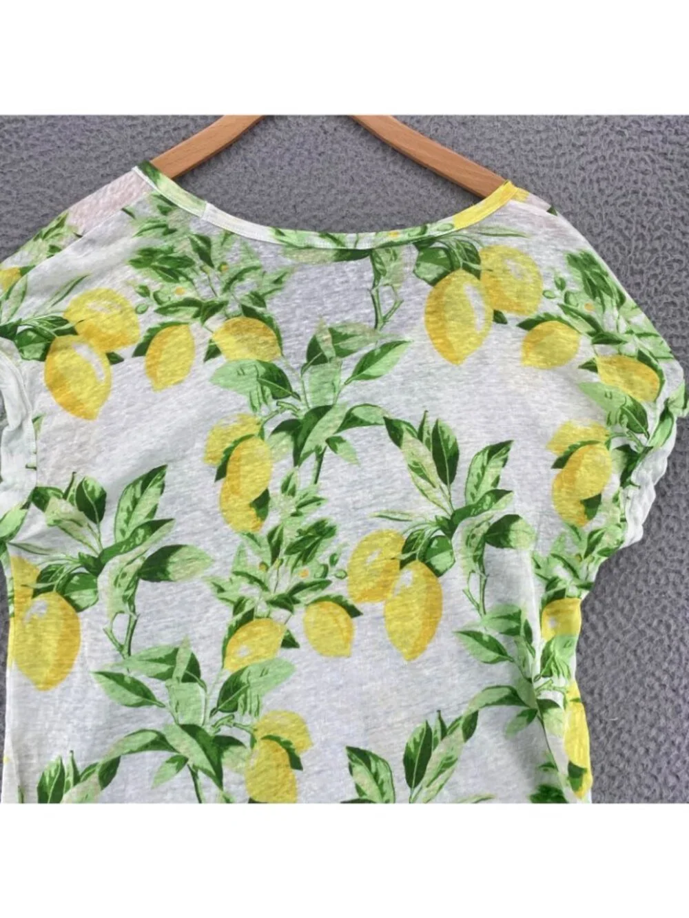 Loft Top Womens Medium Lemon Linen Tee Cap Sleeves Scoop Neck Casual Semi Sheer - Picture 4 of 9